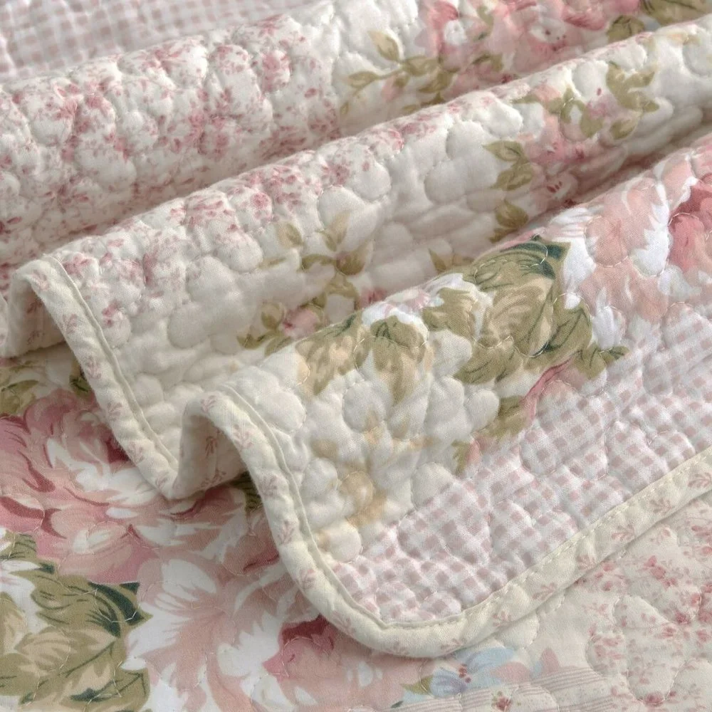 ⭐🌟⭐ Pre-Washed Cotton Quilt Set - Rosy Pink Chic Floral Bedding Coverlet